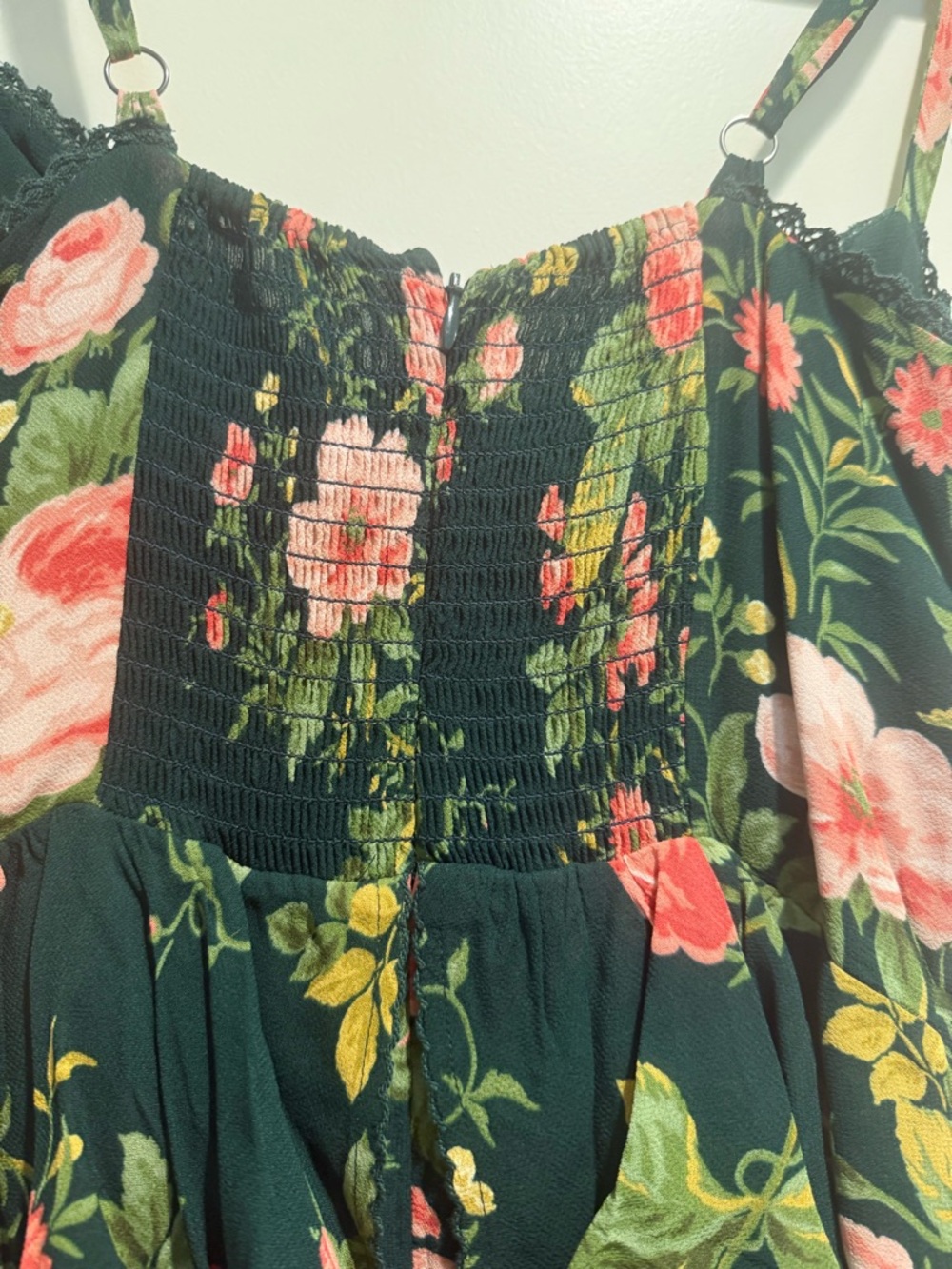 Reformation Dark Green Maxi Dress with Pink Floral Print - Picture 9 of 9